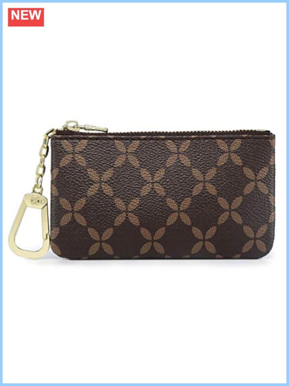 Luxury Coated Canvas Key Chain Pouch Mini Coin Purse Card Holder Zip Clasp